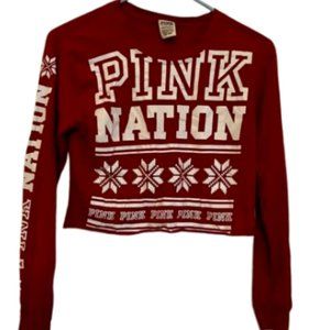 PINK Victoria’s Secret Red Cropped Long Sleeve Top Women’s XS